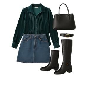 Coldwater Creek Emerald Velvet Pintuck Blouse M